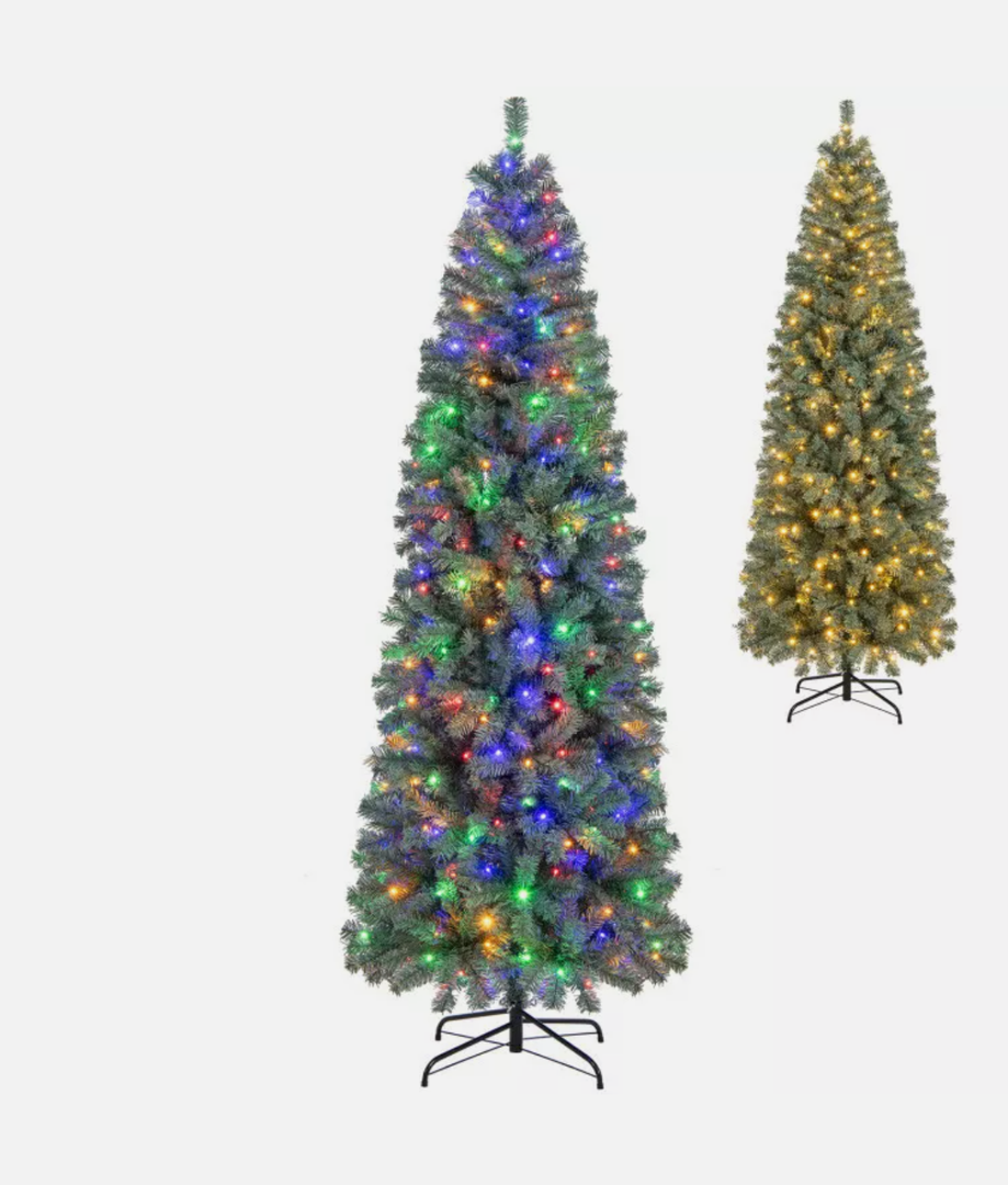 9 Modes LED Pre-Lit Blue Artificial Slim Pencil Christmas Tree - 195cm 9 Modes LED Pre-Lit Blue Artificial Slim Pencil Christmas Tree - 195cm