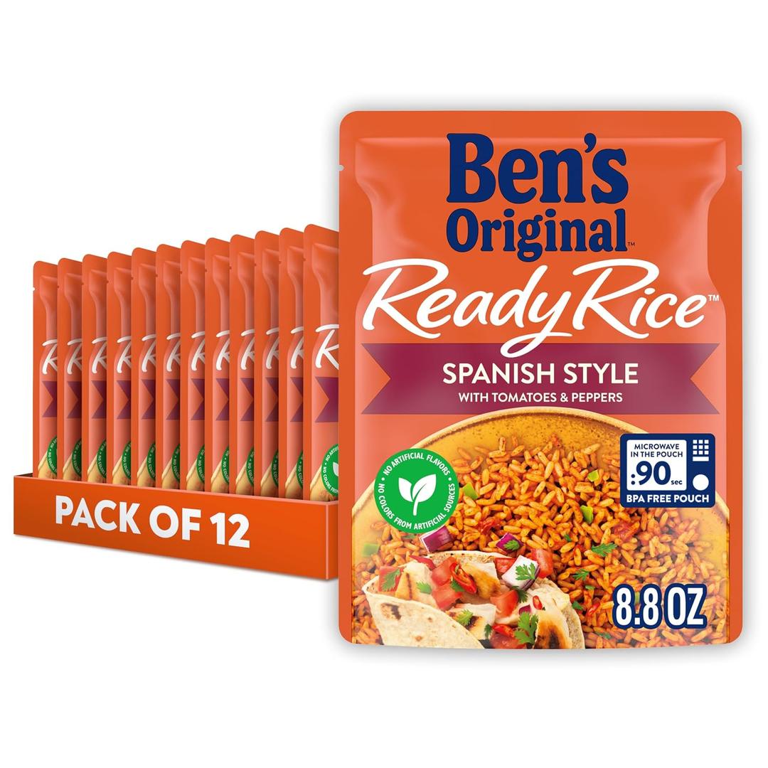 BEN'S ORIGINAL Ready Rice Spanish Style Flavored Rice, Easy Dinner Side, 8.8 OZ Pouch (Pack of 12) (EXP 05/01/27)