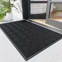 Naturei Durable Indoor Outdoor Door Mat, 2' x 4' Heavy Duty Front Door Mat for Entryway, Non-Slip Backing, Stain and Fade Resistant, Absorbent Commercial Floor Mat for High Traffic Area, Black