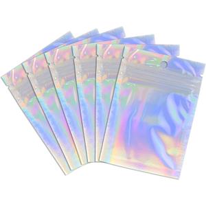 100 Pack Holographic Resealable Plastic Bags for Food Storage, Zipper Bags with Clear Front Window, Packaging Pouch for Small Business (100 Pack, 2.8x4 inch)