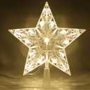 Christmas Tree Topper Star with Timer, 8.3" Crystal Star Tree Topper Lighted with Led Warm Lights, Battery Operated Outdoor Tree Toppers for Xmas Decoration, Christmas Tree Star Topper