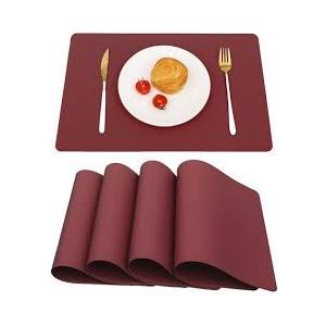 MIJOTEX 11.8" x 17.7" PVC Leather Heat Resistant Placemats Set of 4 Waterproof Oilproof Wipeable Dining PU Place Mat Easy Clean Table Mats for Kitchen/Dining/Party/Restaurant 