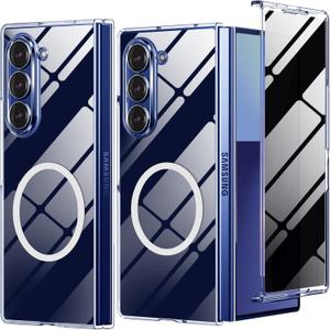for Galaxy Z Fold 7 Magnetic Case with Privacy Screen Protector,Clear Z Fold 7 Compatible with MagSafe,Slim Hard PC Full Body Cover Shockproof Protective Case for Samsung Galaxy Z Fold 7 5G,Clear