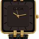 Women's Leather Strap Watch Dainty Elegant Gold Watches for Women Classic Casual Fashion Square Ladies Watch Gifts Present for Her (Black)