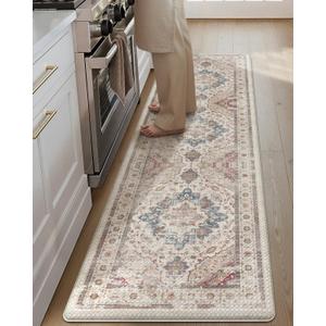 Color&Geometry Kitchen Floor Mats Anti Fatigue, Cushioned Boho Rugs,Waterproof Non Slip Kitchen Runner for Sink, Standing Mats for Office,24"x87",Oatmeal