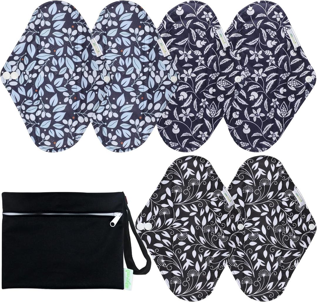 wegreeco Reusable Sanitary Pads - Cloth Sanitary Pads | Light Incontinence Pads | Reusable Menstrual Pad - 1 Cloth Mini Wet Bag (Small, Leaves 02) (Small (Pack of 6))
