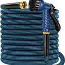 25FT Ultra-Flexible Garden Hose, No-Kink No-Twist Design with 7-Function Spray Nozzle, All-Weather Puncture Proof Lightweight Hose for Gardening, Patio and Car Wash(black+blue 25FT)