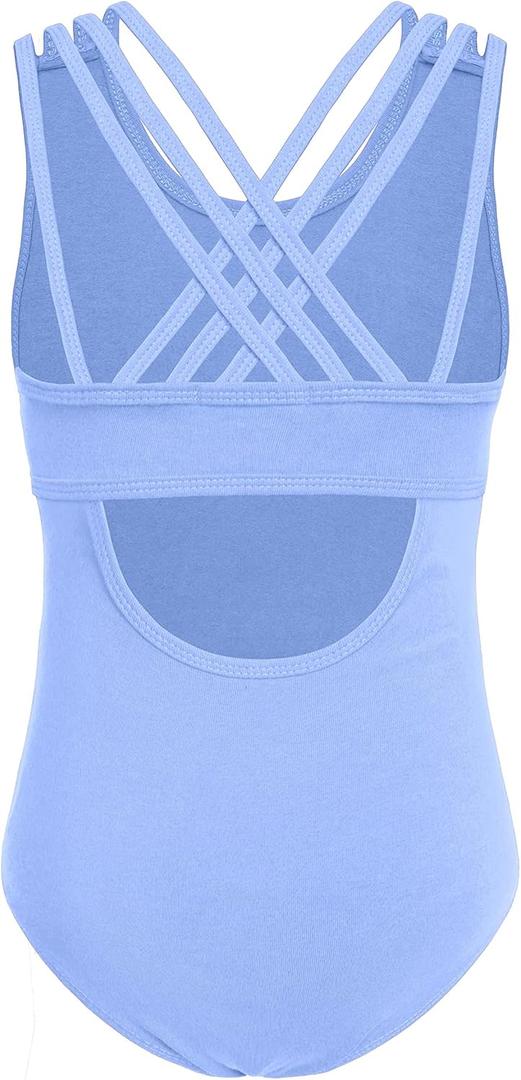 Arshiner Girls Ballet Leotards Crisscross Straps Sleeveless Camisole Leotard Kids Dance Outfit,Blue,12-13 Years