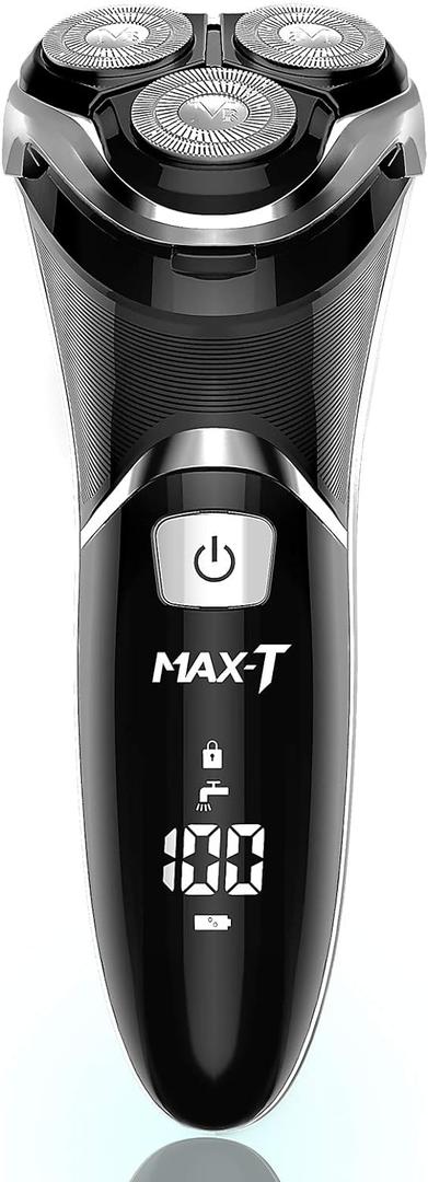 Men's Electric Shaver - MAX-T Corded and Cordless Rechargeable 3D Rotary Shaver Razor for Men with Pop-up Sideburn Trimmer Wet and Dry, IPX7 Waterproof, Plug & Play (Black) Men's Electric Shaver - MAX-T Corded and Cordless Rechargeable 3D Rotary Shaver Razor for Men with Pop-up Sideburn Trimmer Wet and Dry, IPX7 Waterproof, Plug & Play (Black)