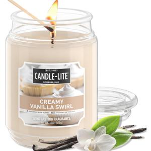 Candle-lite Fall Scented Candles, Creamy Vanilla Swirl, 18 oz Jar, Proudly Poured in The USA, Aromatherapy Candle, Single-Wick with 110 Hours of Burn Time, Perfect for Creating a Relaxing Ambiance