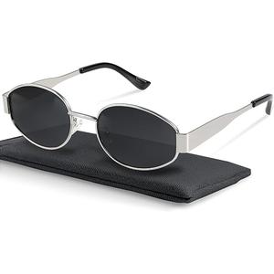 livho 2025 Trendy Oval Sunglasses - Stylish Polarized Shades for Everyday - Retro Metal Frames (Grey/Silver)