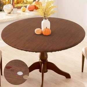 Smiry Round Picnic Tablecloth, Waterproof Elastic Fitted Table Covers for 36" - 44" Tables, Wipeable Flannel Backed Vinyl Tablecloths for Camping, Indoor, Outdoor, Brown Smiry Round Picnic Tablecloth, Waterproof Elastic Fitted Table Covers for 36" - 44" Tables, Wipeable Flannel Backed Vinyl Tablecloths for Camping, Indoor, Outdoor, Brown