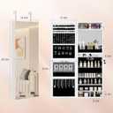 VECELO LED Jewelry Mirror Cabinet, Lockable Wall or Door Mounted Jewelry Armoire Organizer, Full Length with Storage, White
