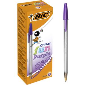 BIC Cristal Fun, Ballpoint Pens, Smudge-Proof Writing Pens and Wide Point (1.6 mm), Ideal for School, Purple Ink, Pack of 20