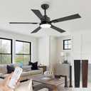ZMISHIBO 52 inch Black Ceiling Fans with Lights and Remote, Indoor/Outdoor Modern Ceiling Fan for Bedroom Living Room Patio, 6 Speed Reversible Quiet DC Motor, 3 CCT, Dual Finish Blades, Black & Walnut