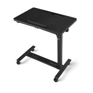 Adjustable Overbed Bedside Table, Hospital Bed Table with Wheels, Portable Rolling Desk, Mobile Small Standing Desk, Rolling Laptop Stand, Computer Cart, Black