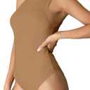 MANGDIUP Womens Basic Sleeveless Crewneck Bodysuits Slim Fit Stretch Cotton Tank Tops Halter Jumpsuits (XX-Large, Khaki)