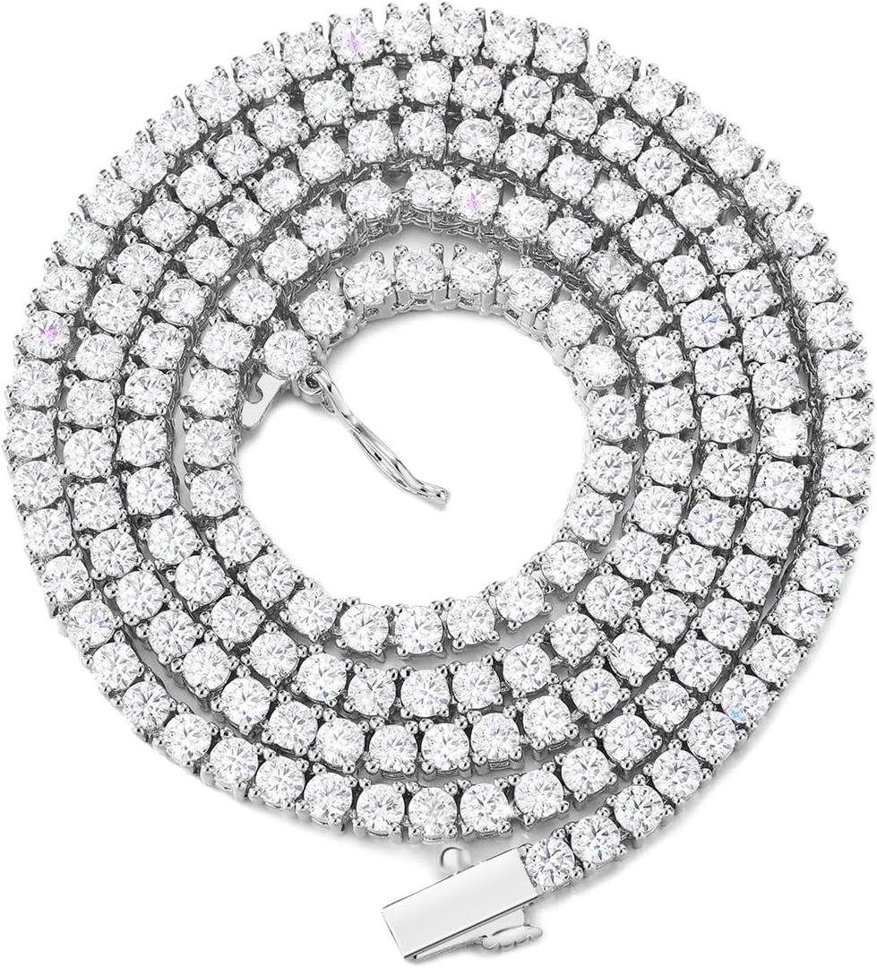 BREN Tennis Necklace - 3mm 4mm 5mm Iced Out Diamond Tennis Chain 5A Cubic Zirconia Necklace - 18K/White Gold Plated Flat Tennis Necklace for Women and Men Size 16"-22"