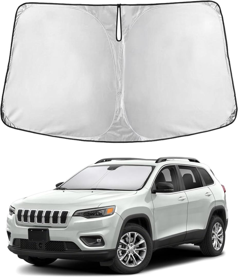 EcoNour Windshield Sunshade Compatible for Jeep Cherokee SUV (Not for Jeep Grand Cherokee) 2014-2021 2022 2023, 2026, Sun Visor for Front Window Sun Shade Cover, UV Heat Protector, Car Accessories