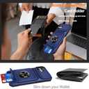 for iPhone 17 Wallet Case with Card Holder + 1 Screen Protector, (2 Cards) & 360Ring Kickstand Military Grade Drop Shockproof Rugged Case for iPhone 17 6.3" 2025(Blue)