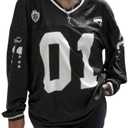 Milumia Women's Mesh Oversized Long Sleeve Jersey Shirt Y2k Number Graphic Tees Blokette T Shirt Top Streetwear Black X-Small (Black, XS)