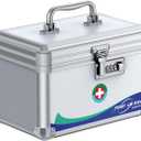 Uniclife Medicine Lock Box First Aid Box with Combination Lock & Handle Portable Medication Metal Lockable Medicine Storage Box Security Lock Box for Medications, 10" x 6" x 6.5"