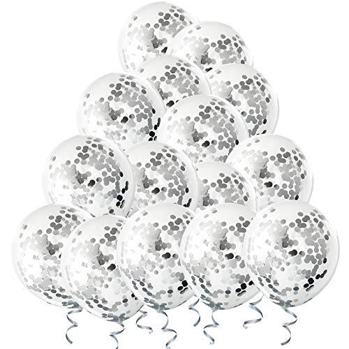 Silver Confetti Balloons, 25 Pcs Thickened 12 Inch Clear Latex Balloon with Confetti Inside for Graduation Decorations Engagement Bridal Shower Party Baby Shower Birthday Party Decoration Supplies