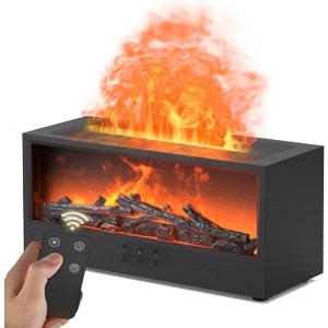 Fireplace Flame Diffuser Air Humidifier, Essential Oil Diffuser with 7 Colors Light & Timer, Auto-Off Ultrasonic Cool Mist Aroma Humidifier for Home, Bedroom, Office, Yoga (Black)
