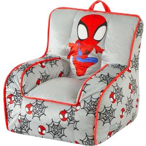 Marvel Spidey and His Amazing Friends Kids Micromink Bean Bag Sofa Chair,Soft Padded Toddler Seat with Piping & Carry Handle,Cozy Lounge Chair for Ages 3+, 18 inches x 18 inches x 18 inches