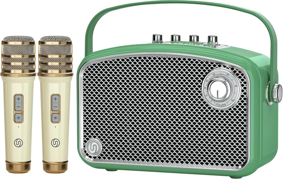 Karaoke Machine, 120W Peak Bluetooth Karaoke Speaker with 2UHF Microphones, Small PA System for Adults Kids with Bass/Trable/Echo Adjustment, Supports TF/USB/AUX/Live/Instruments for Home Party Events