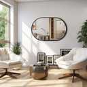 JJUUYOU Oval Mirror Black Metal Framed Bathroom Mirrors for Wall 20X28 Inch Matte Bedroom Vanity Mirror Farmhouse Anti-Rust Tempered Glass Hangs Horizontally or Vertically Mirrors