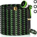 Garden Hose 50 ft Water Hose Flexible Non-Expandable Outdoor Heavy Duty Lightweight Leakproof Kink-free flex Watering Hose Pipe with Nozzl for 3/4 inch Fitting Yard Lawn Outside Car Wash