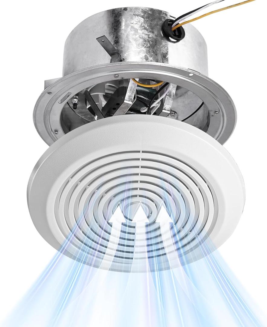 V2270-50 360 Bathroom Exhaust Fan, 50 CFM Round Ceiling Vent Fan, Non-Lighted Bath Fan Replacement for RV or Mobile Home, Fits 8 Inch Opening with 3 Inch Duct, White