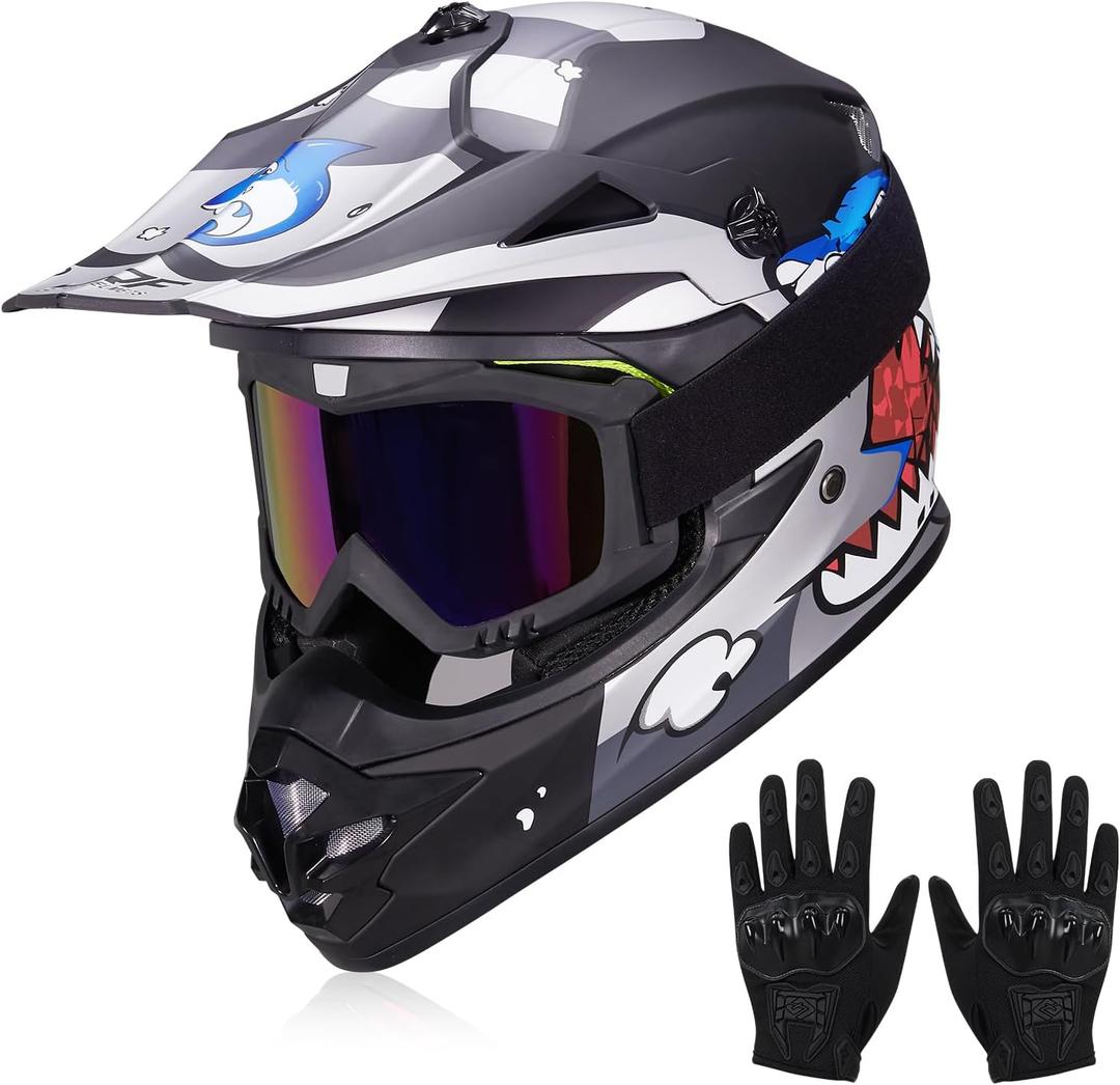 Youth Kids Dirt Bike Helmets J01 Full Face Motocross DOT Approved, Large