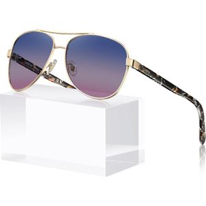 CARFIA Polarized Sunglasses for Women  Acetate Arms, UV400, Lightweight & Flattering Fit CA3216 (Two Tones Lens)