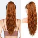 Flufymooz Ponytail Extension, 26 Inch Drawstring Ponytail Hair Extensions for Women Long Curly Wavy Pony Tail Natural Wavy Synthetic Hairpiece for Women Daily Use party (26 Inch Copper Red)