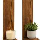 Wall Candle Sconces Set of 2, Rustic Wood Farmhouse Wall Decor, Vintage Brown Candle Holders for Living Room, Bedroom & Hallway