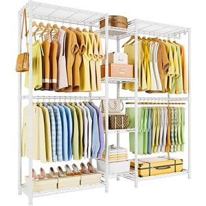 Ulif E4 Clothes Rack, Heavy-Duty Garment Rack, Metal Freestanding Clothing Organization Storage System Can Be L-shaped with Shelves and Hangers, Max Load 962lbs, 71.6" W x 14.5" D x 79.3" H, White