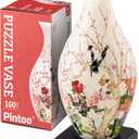 Pintoo 3D Puzzle Vase Unique Flower Vase Made by 160 Curved Plastic Puzzle Pieces House Warming Gift for Flower Arrangements and Home Decoration - [S1035] (Translucent, Flowers and Birds)