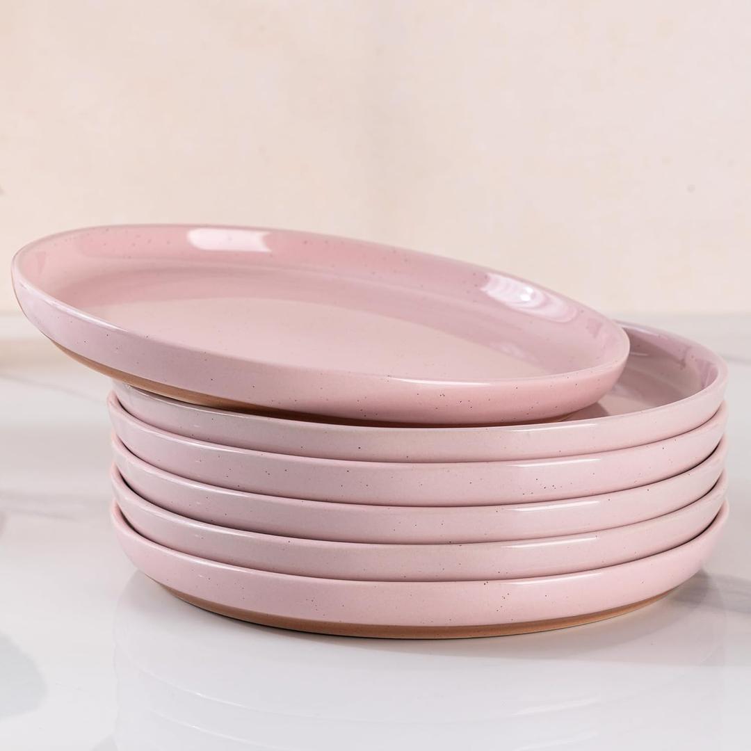 AmorArc Ceramic Appetizer Plates Set of 6, 8.25 Inch Handmade Stoneware Plates set for Dessert, Salad, Appetizer, Dinner, Microwave & Dishwasher Safe, Scratch Resistant-Cloud Pink