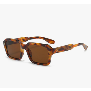 Bsreyeop Vintage Square Sunglasses for Men Women Trendy Chunky Rectangle Frame Rivet Design Black Shades UV Protection