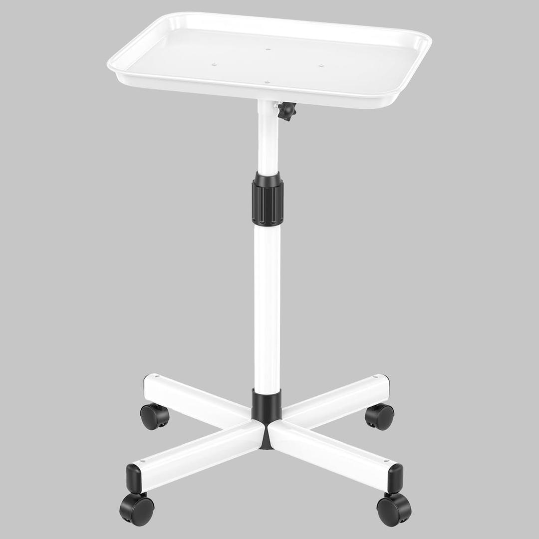 Back-Saving Salon Tray on Wheels, Adjustable Height (25-36inch) Rolling Cart for Hair Stylists, Tattoo Artists, Lash TechsSpa/Clinic/Home Salon Trolley (36inch-White, 12.316inch)