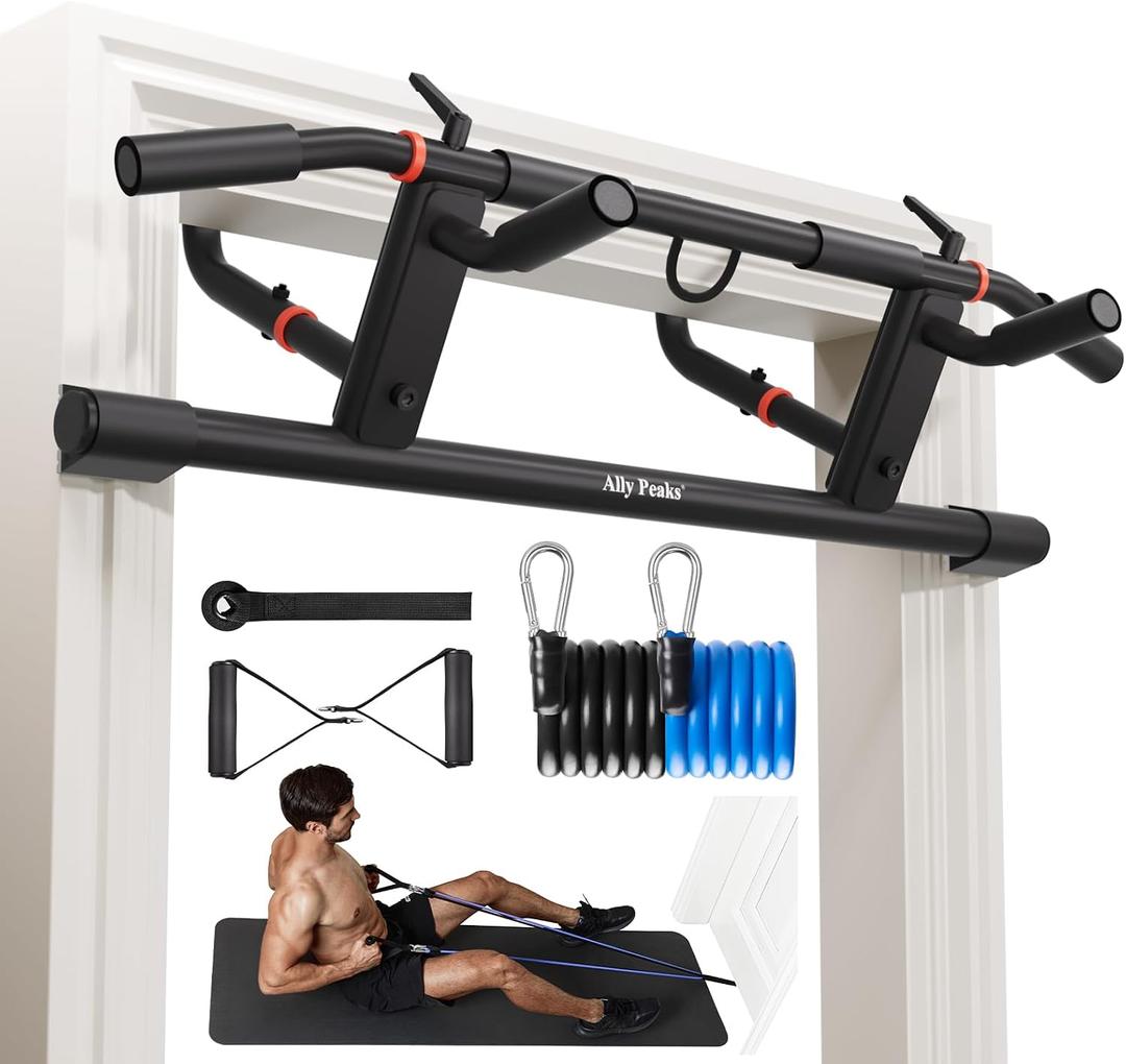 Ally Peaks Pull Up Bar for DoorwayAdjustable Handle Width Pullup Bar with 2Pcs Exercise Resistance BandsNew 2026 Upgraded At Home Workout Equipment Chin Up BarMultiple Original U.S. Patents