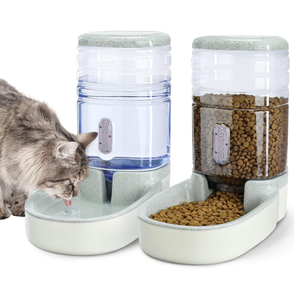 Automatic Dog Cat Feeder and Water Dispenser Gravity Food Feeder and Waterer Set with Pet Food Bowl for Small Medium Dog Puppy Kitten, Large Capacity 1 Gallon x 2(Grey)