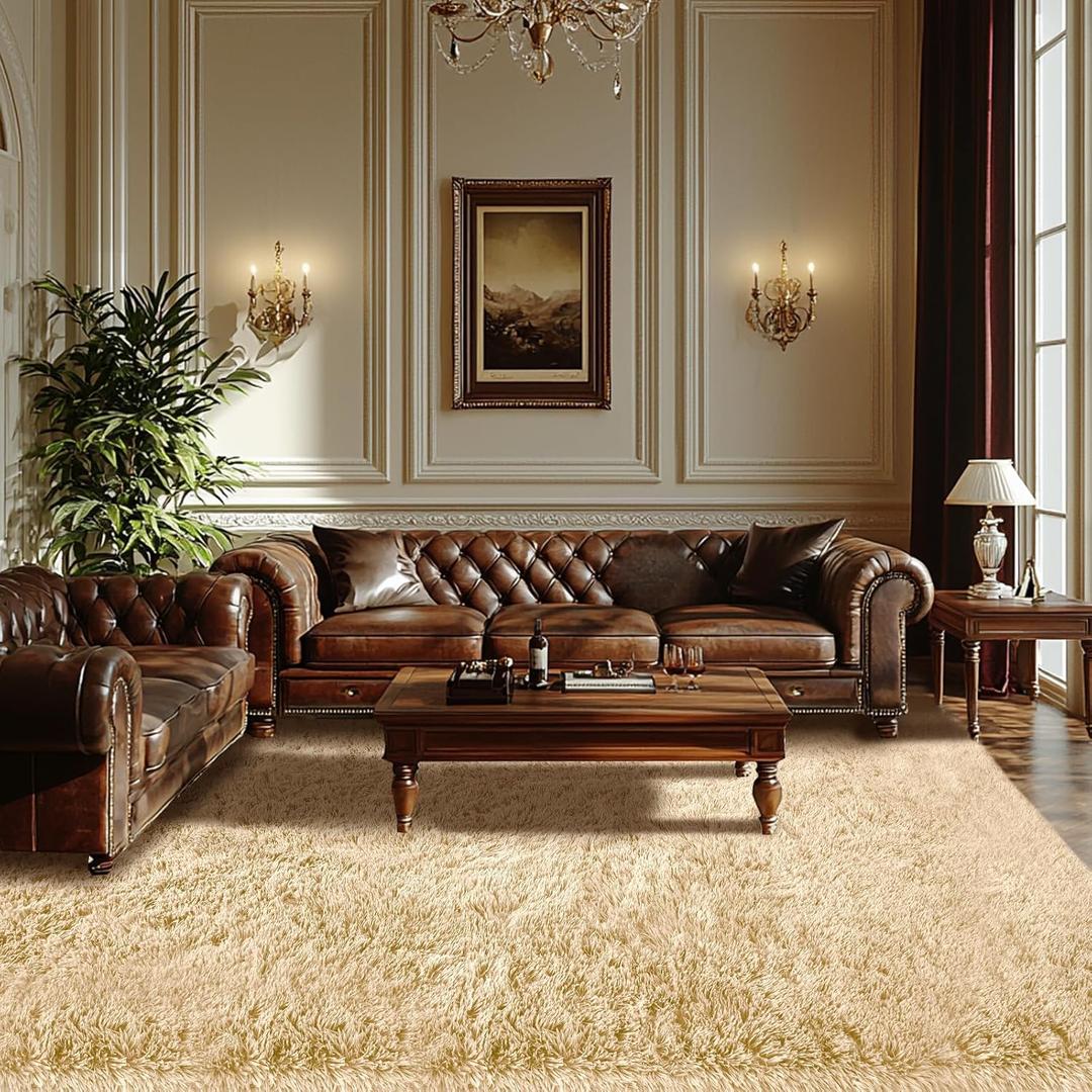 Fluffy Beige Bedroom Area Rug: Ultra Fluffy Non-Slip Floor Carpet for Bedroom Living Room Nursery Playroom, Soft Shaggy Rug Home Decor (Beige 5x7 Feet)