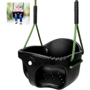 Dakzou Jungle Gym High Back Full Bucket Toddler Swing Seat Upgraded Heavy Duty with Finger Grip Chain Fully Assembled Swing Set AccessoryBlack