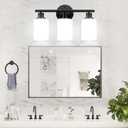 Zarbitta 3-Light Bathroom Light Fixtures, Black Modern Vanity Lights with Milky White Frosted Glass Shades, Bathroom Wall Lamp for Mirror Kitchen Living Room Hallway Cabinet Porch