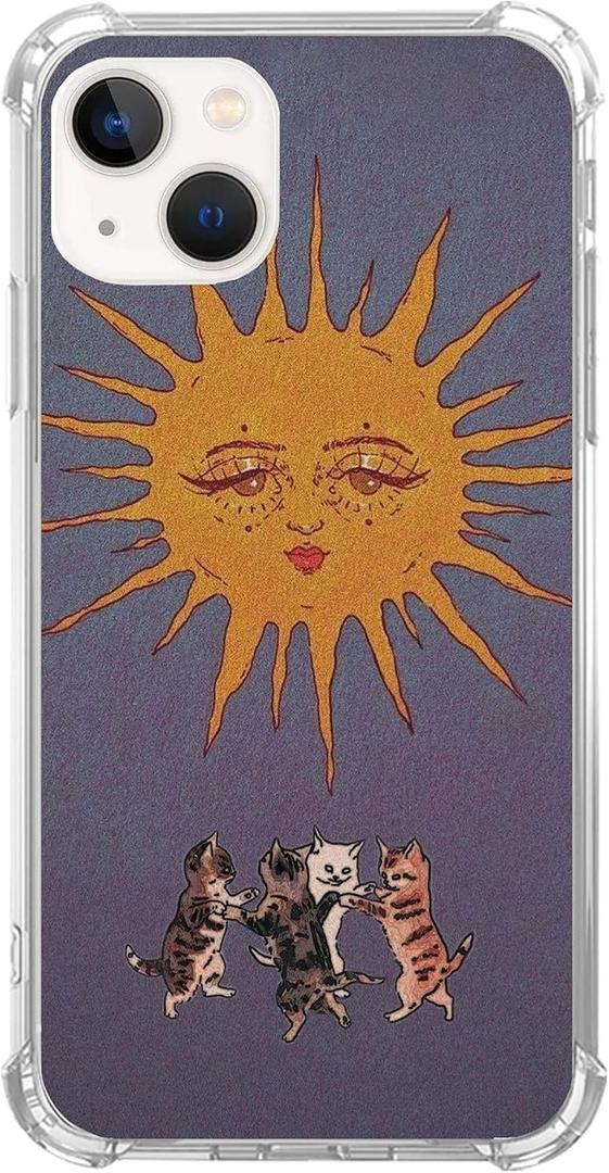Hippie Sun Dancing Cats Phone Case for iPhone 14, Trippy Cats Dancer Under The Sun Cover for Women Men Girls Boys, Unique Trendy Design TPU Bumper Case for iPhone 14