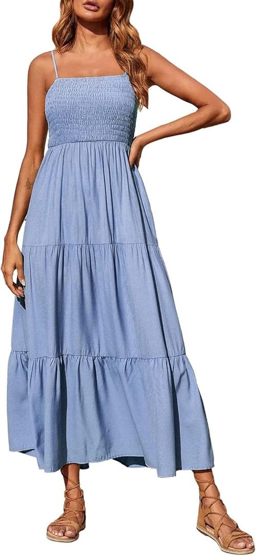 Women's Summer Strapless Tube Top Maxi Dresses Boho Beach Long Dress, Size:S