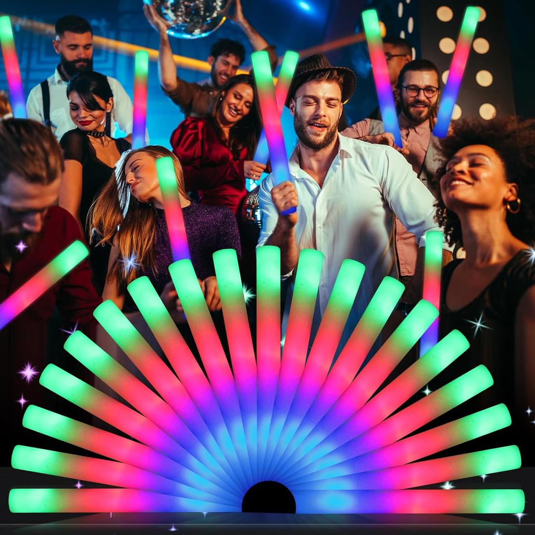 wellent 64 Pack Foam Glow Sticks, Bulk LED Foam Sticks, Foam Light Up Sticks with 3 Mode Colorful Flashing, Glow Party Supplies, Glow Sticks Bulk Party Pack for Wedding, Birthday, Concert, Halloween